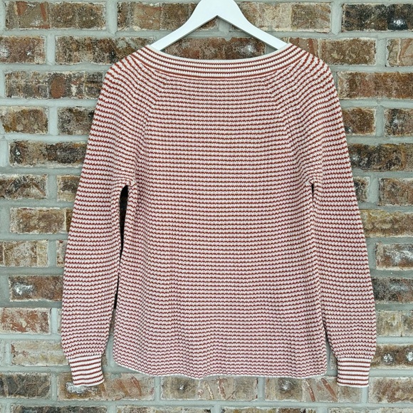 LOFT V-Neck Knit Sweater Cream and Burnt Orange XS - Picture 4 of 4